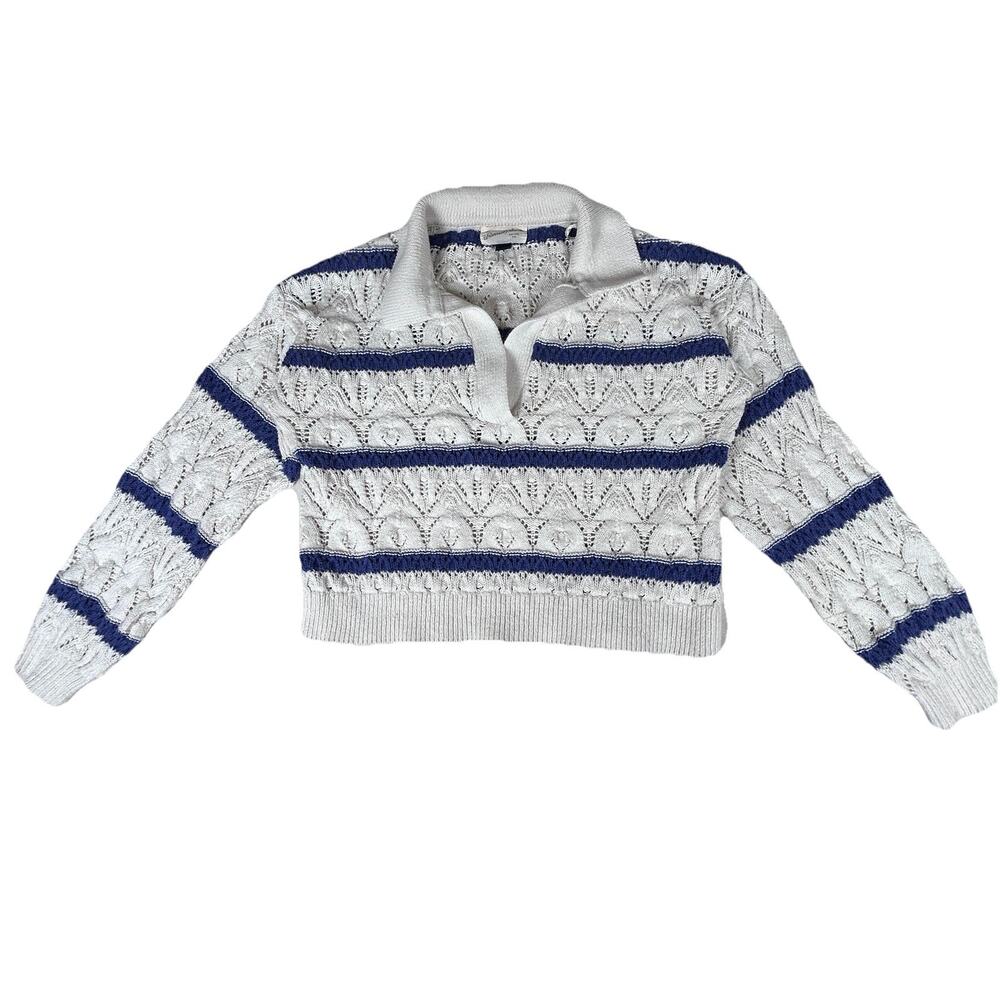 Universal Thread open knit striped cropped polo with spread collar Womens Sz XS